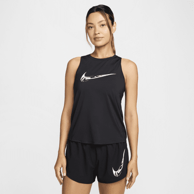 Nike One Women s Dri FIT Graphic Running Tank Top Black Polyester Elastane 50 Recycled Polyester